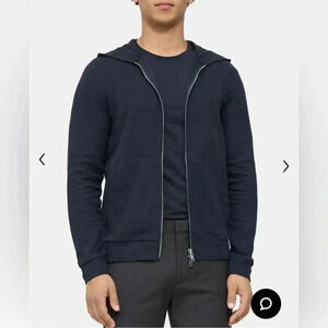 Theory Zip Up Ridge Hoodie in Waffle Knit Cotton Blue Large NWT